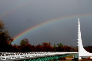 Rainbow on Sundial Bridge, Redding CA